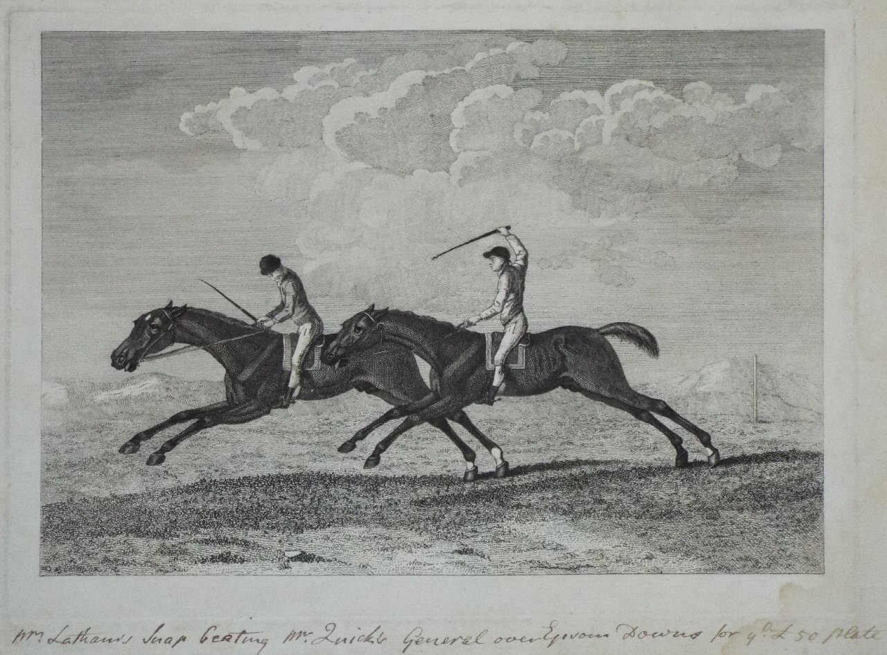 Print - Mr. Latham's Snap beating Mr. Quick's General over Epsom Downs for £50 plate.